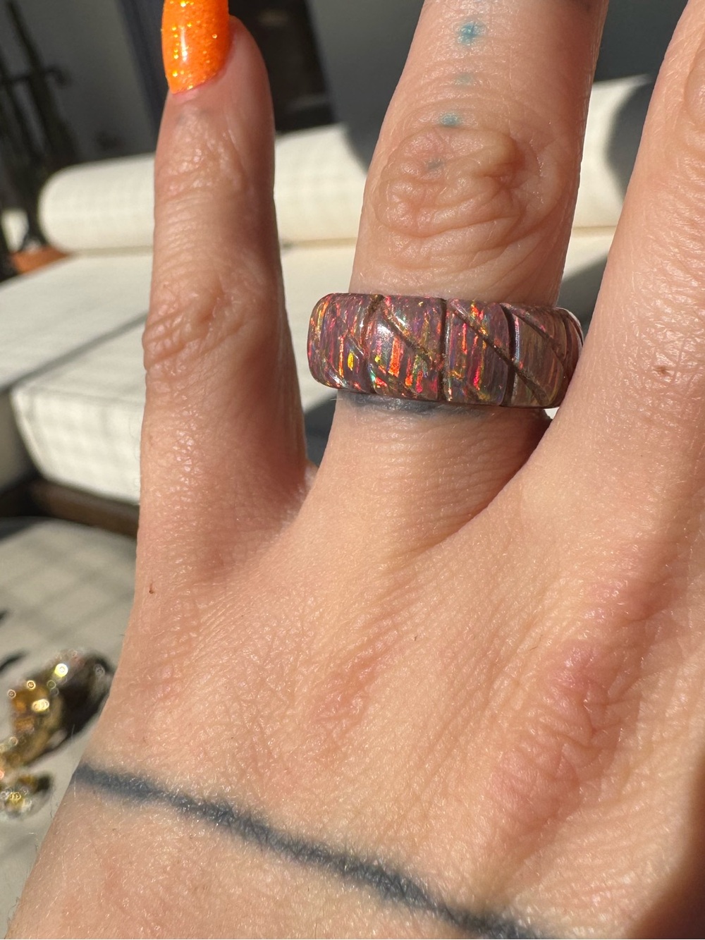 Iridescent Red/Orange Ethiopian Fire Opal Ring - Picture 6 of 8